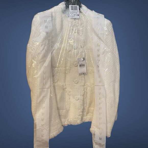 MANGO Pocket Cream Boucle' Fringe Tweed jacket Women's Blazer M (4) REF17087813 - Picture 13 of 16